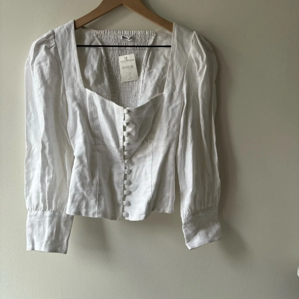 Reformation Micah Balloon Sleeve‎ Square neck linen top Sz 4/S